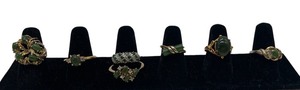 Lot of 7 Gold Tone Rings with Nephrite