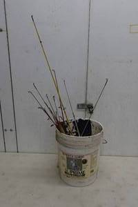 lot 20 image: Bucket With Assorted Ice FishingChildrens Poles
