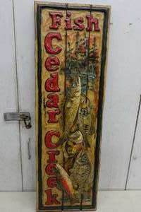 lot 23 image: Carved Wood Cedar Creek Fish Sign