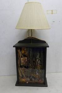 lot 26A image: Hunting and Fishing Themed Wooden Shadow Box with Lamp