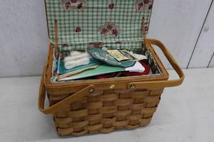 lot 222 image: Picnic Basket Full of Sewing Materials