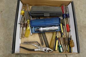 lot 296 image: Assorted Tools - Impact Driver, Screwdrivers, Pliers