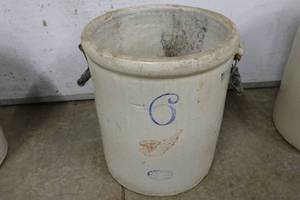 lot 325 image: Antique Red Wing 6 Gallon Stoneware Crock - Large Wing