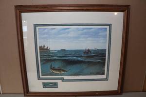 lot 34 image: Les Kouba Framed Print - Opening Day on Lake Mille Lacs - Bud Grant Autograph