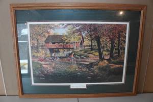 lot 53 image: Ken Zylla Framed Print -Rock Ford & Toll Bridge - 6409600
