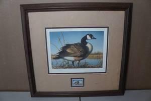 lot 74 image: 1997 Framed Bird Stamp Canada Goose Print by Hartman - 1194217500