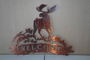 lot 72 image: Cut Metal Moose Welcome Sign
