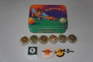 lot 113 image: Ducks Unlimited and Hard Rock Pins in Camel Joe Tin