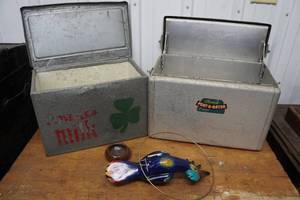 lot 237 image: Antique Coolers with Bird Dcor