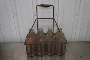 lot 240 image: Glass Milk Bottles with Carrier