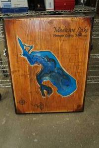 Cut and Epoxied Wooden Map of Medicine Lake
