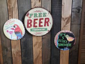Lot of 3 Bottle Cap Style BeerCocktail Signs