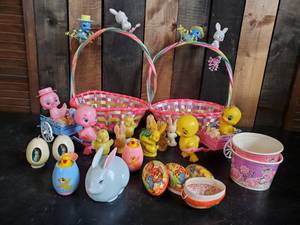 Lot of Vintage Misc Easter Dcor  Tavern Candle, Grand Toys, made in Germany Eggs and More