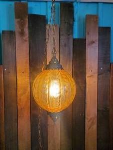 Beautiful Mid Modern Amber Glass Hanging Lamp Works