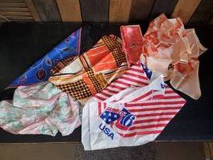 Various Vintage Scarfs FarmFest 76, Some say 100% Acetate Twill