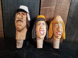 3 Kenny Hand Carved Bottle Stoppers