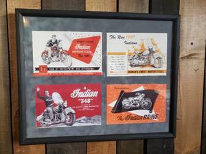 Framed Mid Century Indian Motorcycle Brochure Decor