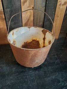 Large Tri Footed Enamel Cast Iron Kettle