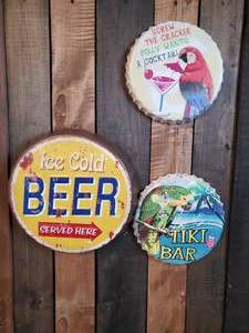 Lot of 3 Bottle Cap Style BeerCocktail Signs