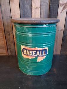 Vintage21 Tall  Metal Bakeall Canaster made into a Side Table