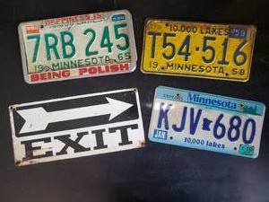 Vintage License Plates and Vintage Heavy Metal EXIT Sign