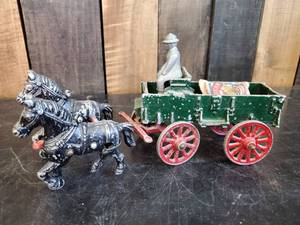 Early 20th Century Cast Metal Horse and Wagon