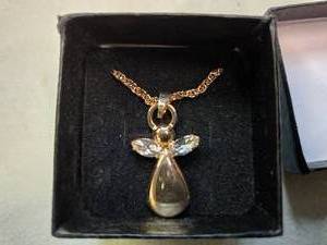 Genuine Australian 14K Gold Plated Crystal Angel Locket on 18-Inch Rope Chain  Brand New  Brand New Sold online for over $120