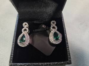 Gold Coast Lab Emerald Diamond Platinum Plated Sterling Silver Earrings with Green Jewel  Brand New Sold online from $80 to 250