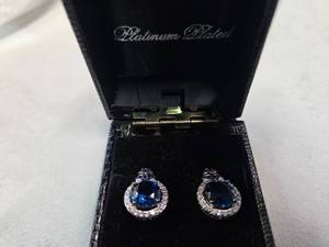 Gold Coast Platinum Plated Earrings  Royal Blue Centerpiece with Sparkling Silver Accents  Brand New Sold online for $130.00