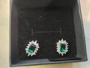 Gold Coast Platinum Plated Earrings  green Centerpiece with Sparkling Silver Accents  Brand New Sold online for $130.00