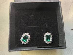 Gold Coast Platinum Plated Earrings  green Centerpiece with Sparkling Silver Accents  Brand New Sold online for $130.00