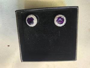 Gold Coast Platinum Plated Earrings  Purple Centerpiece with Sparkling Silver Accents  Brand New Sold online for $130.00