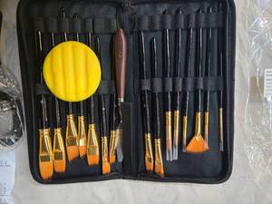 Lot of 2 items 1. LED handled 4X Magnifier sets of 2 and Professional Art Paint Brush Set with Accessories (New)