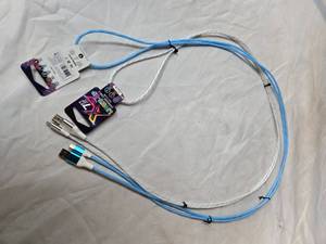 Lot of 2 LED Light-Up Fast Charging 7ft Long USB Cables for Samsung Phones (New)