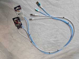 Lot of 2 LED Light-Up Fast Charging 7ft Long USB Cables (One for Samsung Phones and One for Apple Phones, New)