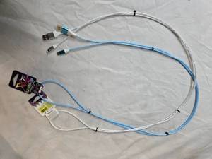 Lot of 2 LED Light-Up Fast Charging 7ft Long USB Cables (One for Samsung Phones and One for Apple Phones, New)
