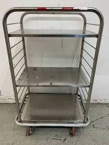 lot 51 image: Stainless Steel 3-Tier Industrial Grade Retail Service Rack Case Cart - In Great Condition 