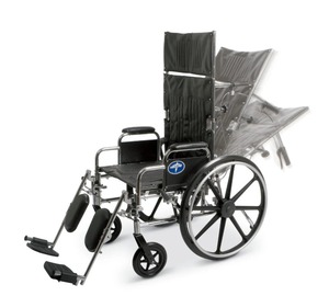 lot 11 image: MSRP $500 Medline Excel Collapsible & Adjustable Recliner Wheelchair -&nbspSeat Width 18 -&nbspGreat Condition Left Armrest Cover Coming Off