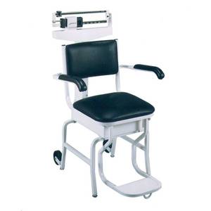 lot 16 image: MSRP $1000 Detecto Mobile Balance Beam Chair Scale -&nbspwith lift-away armrests on both sides & fold-up footrest for easy access during patient transfers from a wheelchair or hospital bed - Go Room To Room Works Great