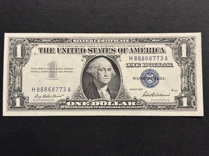 1957 Blue Seal $1 Dollar Silver Certificate Uncirculated Triple Double Numbers