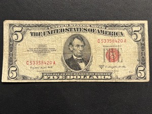 1953 B Red Seal $5 Dollar Note