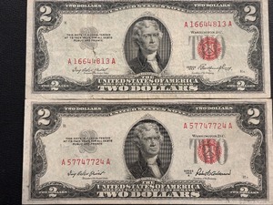1953 & 1953 A Red Seal $2 Dollar Notes Doubled Numbers