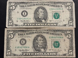 1995 Green Seal $5 Dollar Federal Reserve Notes