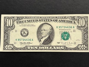 1995 Green Seal $10 Dollar Federal Reserve Note