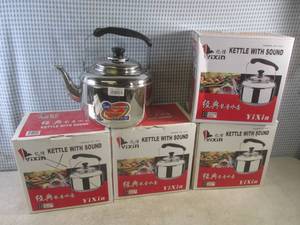 lot 215 image: (F-0) 4 Stainless Steel Tea Kettles...