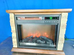 lot 141 image: LifeSmart Small Square Faux Stone Infrared Fireplace with Remote