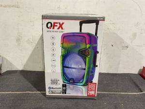lot 107 image: QFX Wireless Bluetooth Rechargeable Portable Speaker with Party Lights, Multicolor, TMS-1560