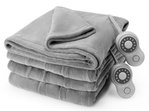 lot 373 image: Queen Size Sunbeam Blanket Grey Microplush, 12 Heat Settings, 12-Hour Auto Shut-Off, Electric Heated Blanket with Controller