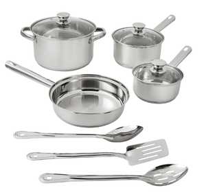 lot 375 image: 10PCS Mainstays Nonstick Stainless Steel Cookware Set