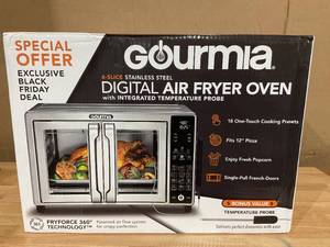 lot 413 image: Gourmia 6-Slice Digital Toaster Oven Air Fryer, with 18 One-Touch Presets & Temp Probe, Stainless Steel